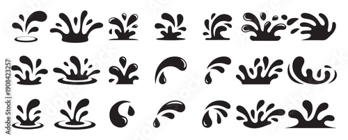 Water Splash and Wave Icon Set, Liquid Motion Silhouette Vector Collection. Vector illustration eps 10