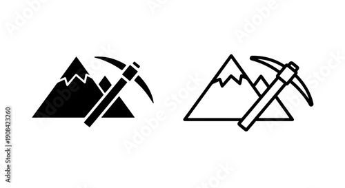 Alpine Mining Pickaxe and Mountain Icon for Resource Extraction and Wilderness Exploration
