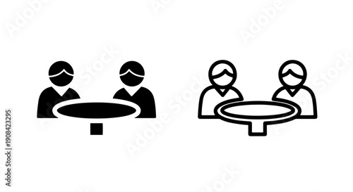 Two People at a Table Icon for Meeting, Discussion, Dining, or Business Collaboration