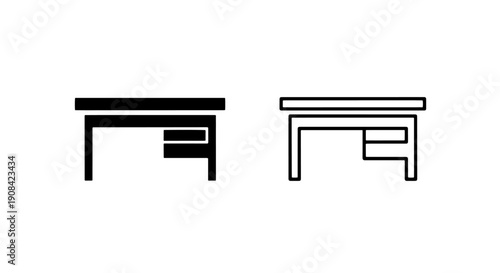 Office Desk with Drawer Icon: Workspace Furniture, Storage, and Study Table Symbol Vector