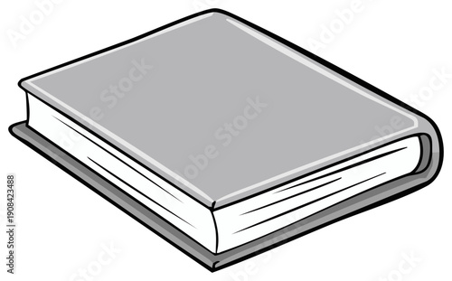 Blank grey hardcover book illustration in a simple cartoon style