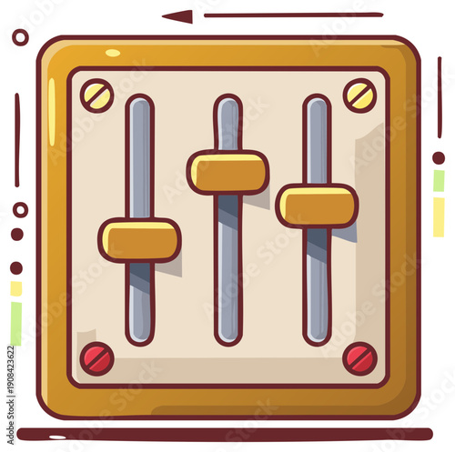 Illustration of a cartoon graphic equalizer with sliding level faders for audio or music control