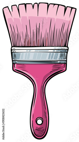 A pink paintbrush tool in a hand drawn cartoon style for art or home improvement