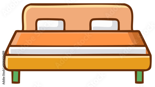 Colorful cartoon bed with two pillows simple furniture illustration for home interior