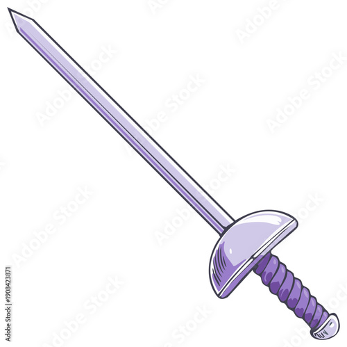 Stylized cartoon rapier sword with a purple hilt and protective cup guard illustration