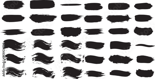 Brush line set, vector calligraphy paint strokes and long hand drawn stripes, abstract black ink grungy lines, borders, and underline emphasis elements, vector illustration.eps