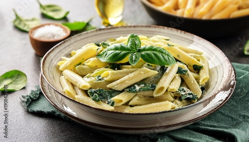 Creamy Penne Pasta With Spinach And Basil