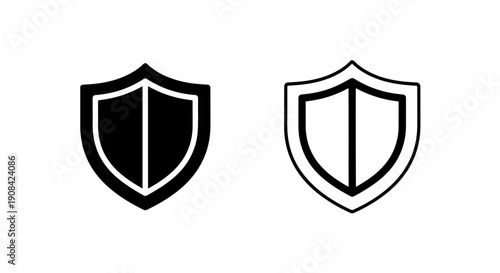 Security Shield Icon Set: Solid Glyph and Outline for Protection and Digital Safety