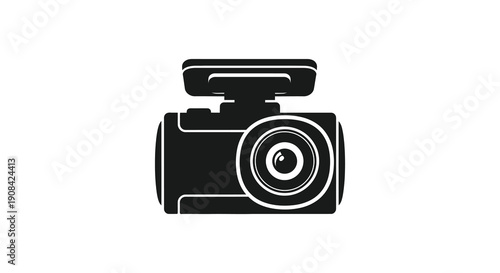 A simple black and white illustration depicts a compact digital camera showcasing its lens and basic form