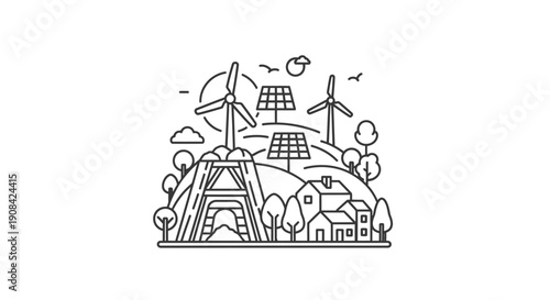 Sustainable eco friendly landscape with renewable energy sources.