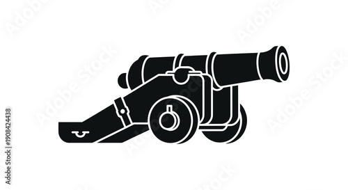 A striking black silhouette depicts an antique cannon showcasing historical weaponry and design silhouette high quality professional detailed
