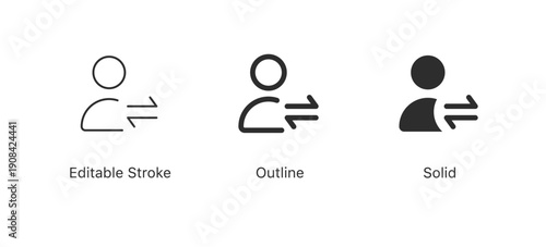 User switch icon - User exchange icon with transfer arrows - swap users icons in editable stroke, outline and solid styles for UI navigation, profile change and app interfaces