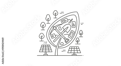 Sustainable eco-friendly city with renewable energy sources and green spaces.