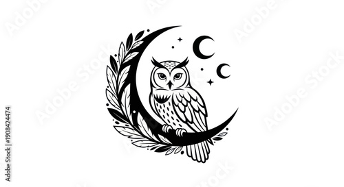 Owl on crescent moon illustration