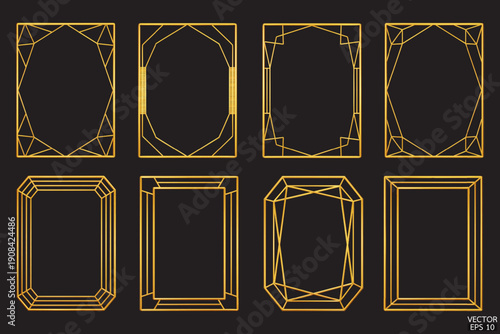 Premium gold geometric frames are isolated on black background. Luxury golden borders for invitations, luxury templates, and decorative patterns. 3D vector illustration.