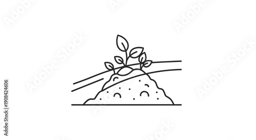 Simple line drawing of a small hill with plants growing on top.