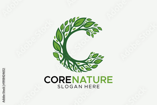 CoreNature - Circular Tree Branch and Leaf Logo, Letter C Nature Concept for Organic Brand Identity