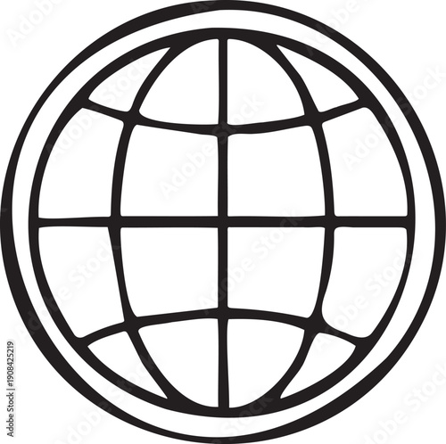 Black outline globe symbol on white background earth