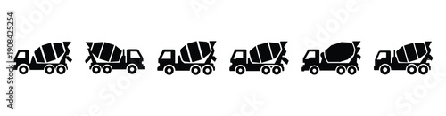 Vector set illustration of cement mixer truck icons. Simple transport silhouette icon design collection.