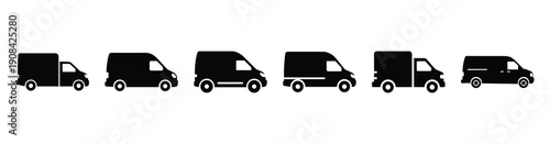Vector set illustration of cargo van icons. Simple transport silhouette icon design collection.