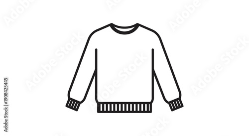 A simple black and white line drawing depicts a classic long sleeved sweatshirt or sweater design high quality professional