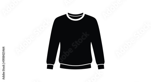 A minimalist black silhouette depicts a long sleeved sweater with a crew neck and ribbed details high quality professional