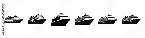 Vector set illustration of cruise ship icons. Simple transport silhouette icon design collection.