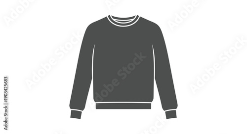 A minimalist black and white illustration depicts a simple crewneck sweatshirt hanging flat showcasing its form high quality professional detailed
