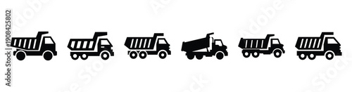 Vector set illustration of dump truck icons. Simple transport silhouette icon design collection.