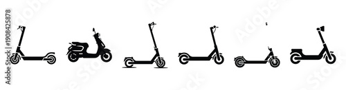 Vector set illustration of electric scooter icons. Simple transport silhouette icon design collection.