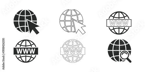 Set of modern website icons illustrating global connectivity and navigation