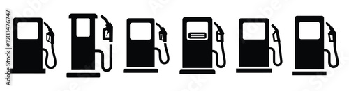 Vector set illustration of fuel pump icons. Simple transport silhouette icon design collection.