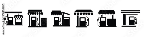 Vector set illustration of gas station icons. Simple transport silhouette icon design collection.