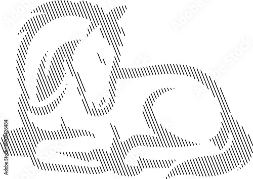 Ram lying down silhouette line art, Sheep animal silhouette in black line style