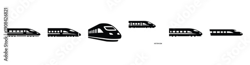 Vector set illustration of high speed train icons. Simple transport silhouette icon design collection.