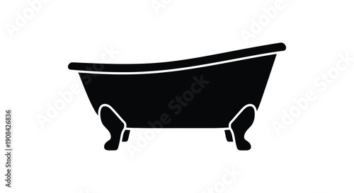 A stark black silhouette of a classic clawfoot bathtub against a plain white background a simple silhouette