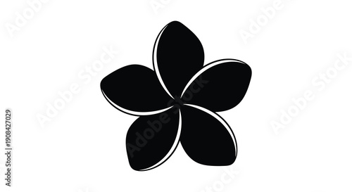 A striking graphic depiction of a single five petaled flower in solid black against a white background high quality