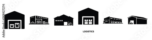 Vector set illustration of logistics warehouse icons. Simple transport silhouette icon design collection.