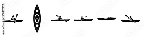 Vector set illustration of kayak icons. Simple transport silhouette icon design collection.