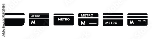 Vector set illustration of metro card icons. Simple transport silhouette icon design collection.
