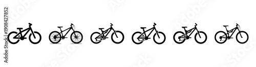 Vector set illustration of mountain bike icons. Simple transport silhouette icon design collection.