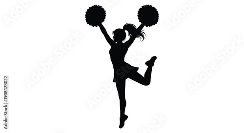A dynamic image of a cheerleader in mid air raising pom poms with energetic movement a striking silhouette