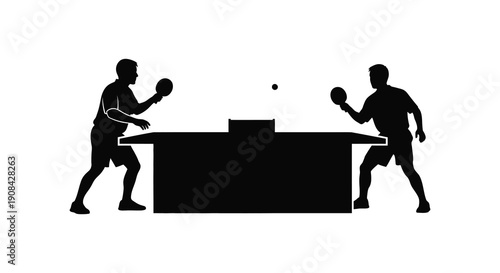 Two athletes engage in a dynamic table tennis match captured in a striking black silhouette high quality professional