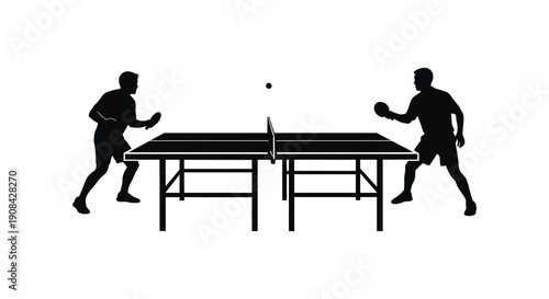 Two athletes engaged in a dynamic table tennis match captured in a striking black silhouette high quality professional