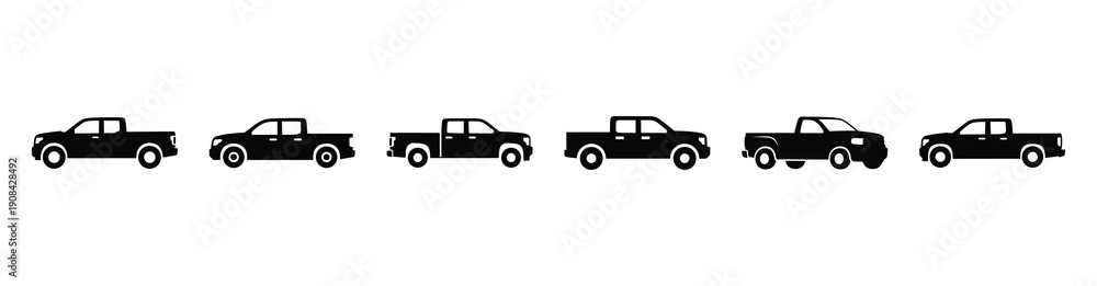 Fototapeta premium Vector set illustration of pickup truck icons. Simple transport silhouette icon design collection.