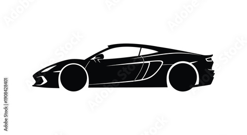 A sleek modern sports car is depicted in a striking black profile view creating a dramatic silhouette