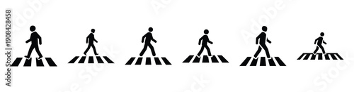 Vector set illustration of pedestrian crossing icons. Simple transport silhouette icon design collection.