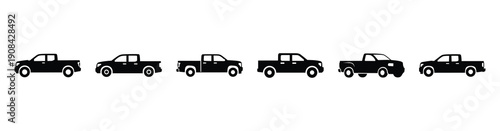 Vector set illustration of pickup truck icons. Simple transport silhouette icon design collection.