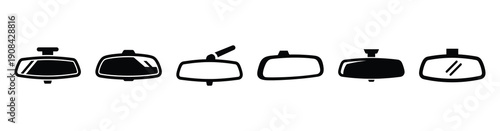 Vector set illustration of rearview mirror icons. Simple transport silhouette icon design collection.