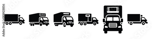 Vector set illustration of refrigerated truck icons. Simple transport silhouette icon design collection.